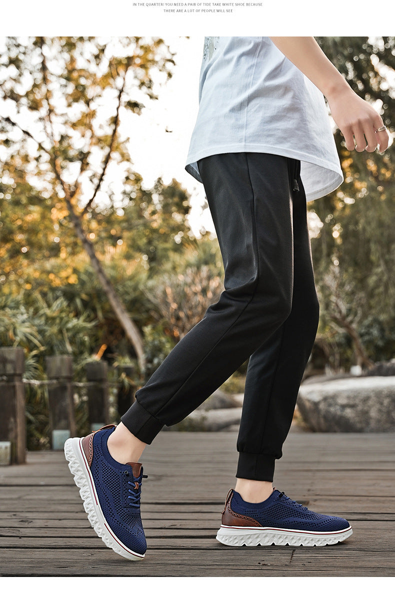 Large Size Casual Men's Shoes Fashionable Lightweight Loafers Men's Flyknit Hollow Breathable Running Sports Shoes