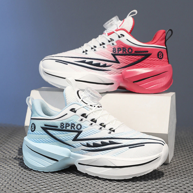 2025New Mesh Breathable Rotating Button Children's Shoes Student Training Running Shoes Red Rabbit Children's Mandarin Duck Sports Shoes