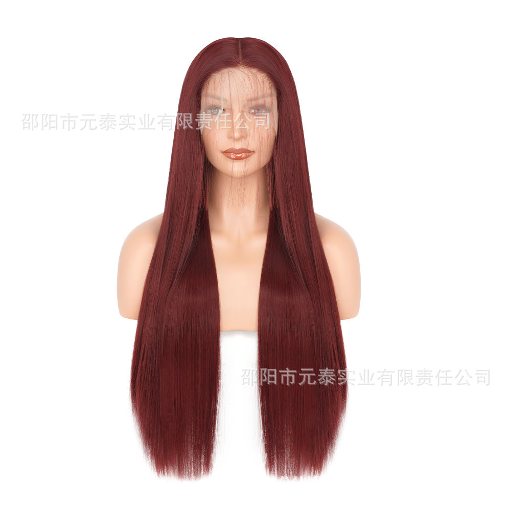 European and American Style Front Lace DRS88Long Straight Hair13*4Synthetic Hair Wig Cap Half Hand-Woven High-Temperature Fiber wig European and American Style