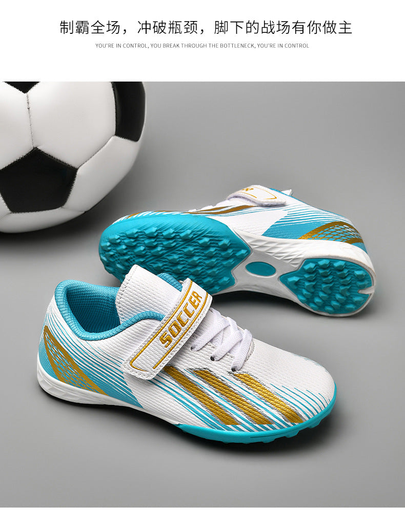 New football shoes for men and women with Velcro for children TF Broken Nail Style Youth Student Grassland Flat Training Shoes