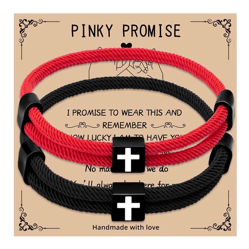 Alloy Cross Bracelet Set Adjustable Handmade Woven Bracelet Promise Faith Milan Rope Bracelet