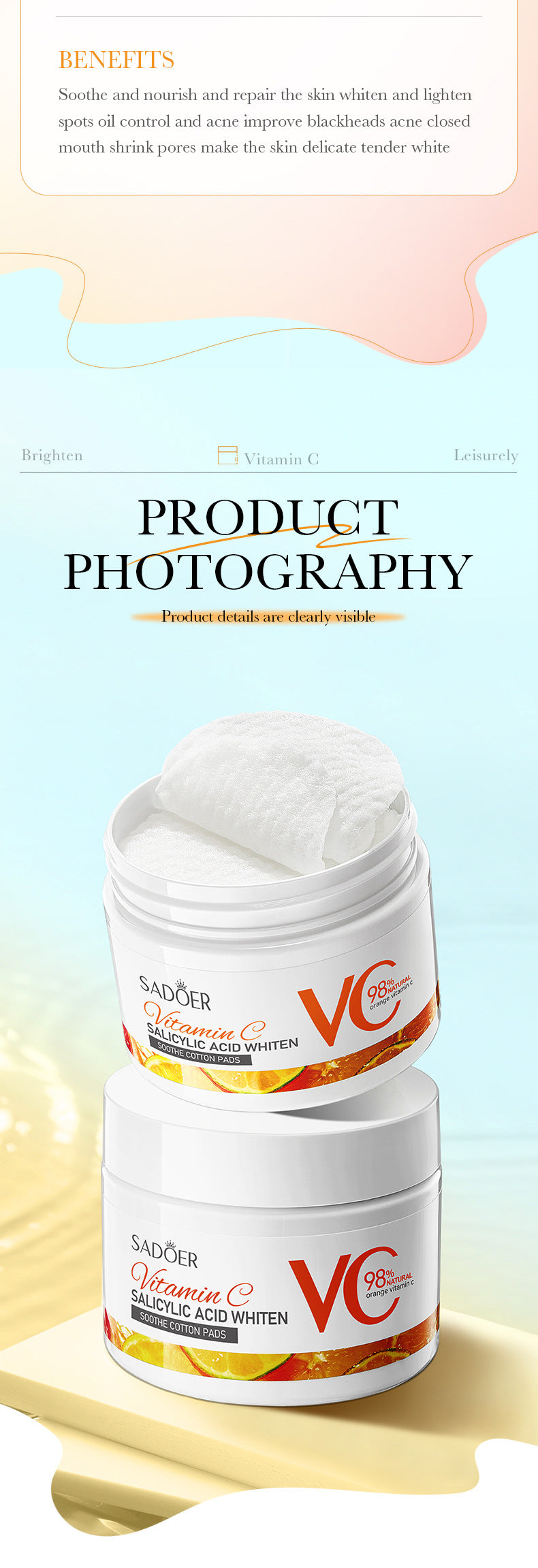 Vitamin C Cotton Sheet SADOER Salicylic Acid Whitening and Rejuvenating Mask Cross-Border Wholesale