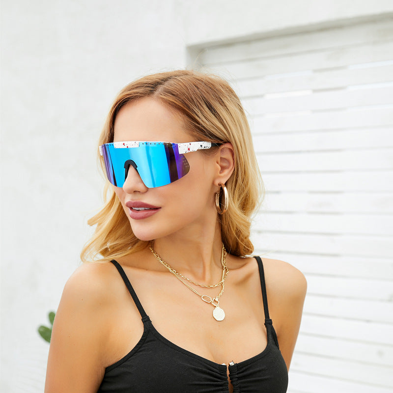 European and American Colorful Sunglasses Outdoor Cycling Windproof Sunglasses Men and Women One-piece Lens Sports Anti-ultraviolet Glasses