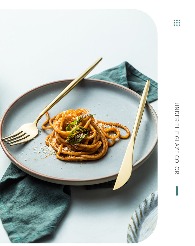 Portuguese Tableware304Glossy Round Handle Main Dinner Knife Fork Spoon Thick Mirror Dessert Spoon Fruit Fork Ice Spoon