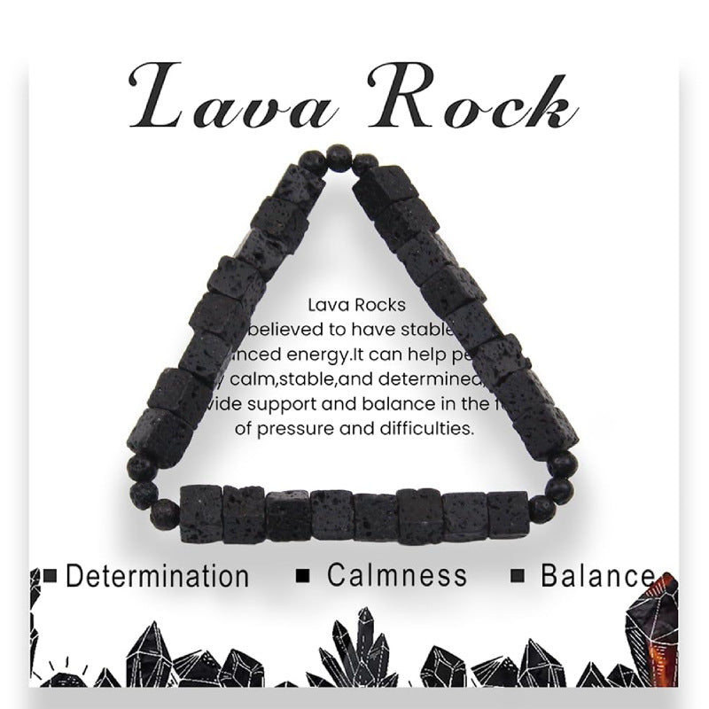 Square Natural Stone Bracelet6mm Pink Quartz Malachite Square Beaded Bracelet Volcanic Stone Tiger Eye Elastic Bracelet