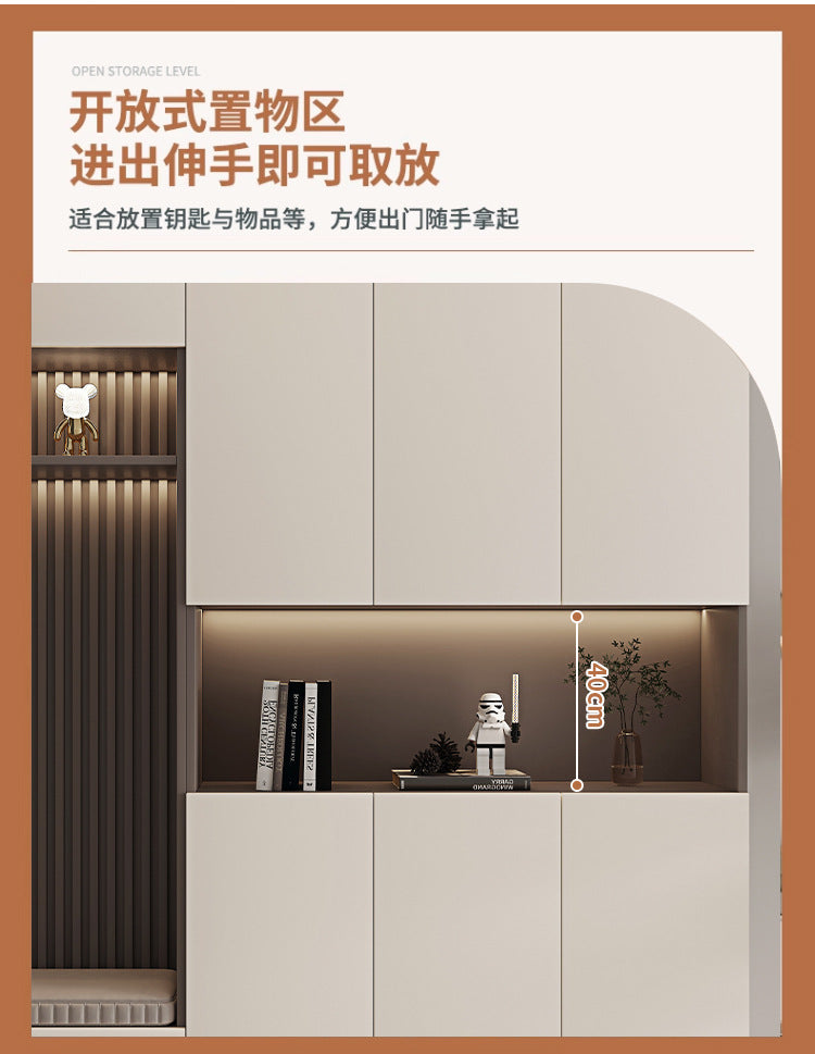 Custom Entryway Wall-Mounted Shoe Cabinet Home Doorway Entryway Cabinet Integrated Entryway with Door Cream Solid Wood High Cabinet