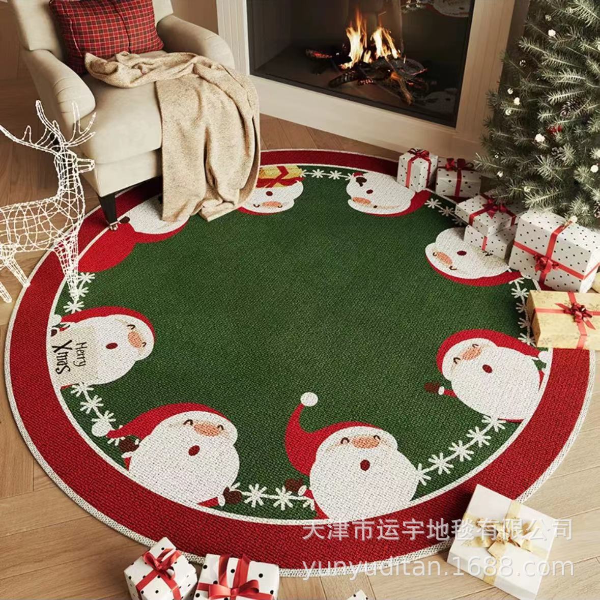 American Christmas Decoration Round Floor Mat Bedroom Living Room Non-Slip Foot Mat Carpet Manufacturer Can Label and Ship on Behalf