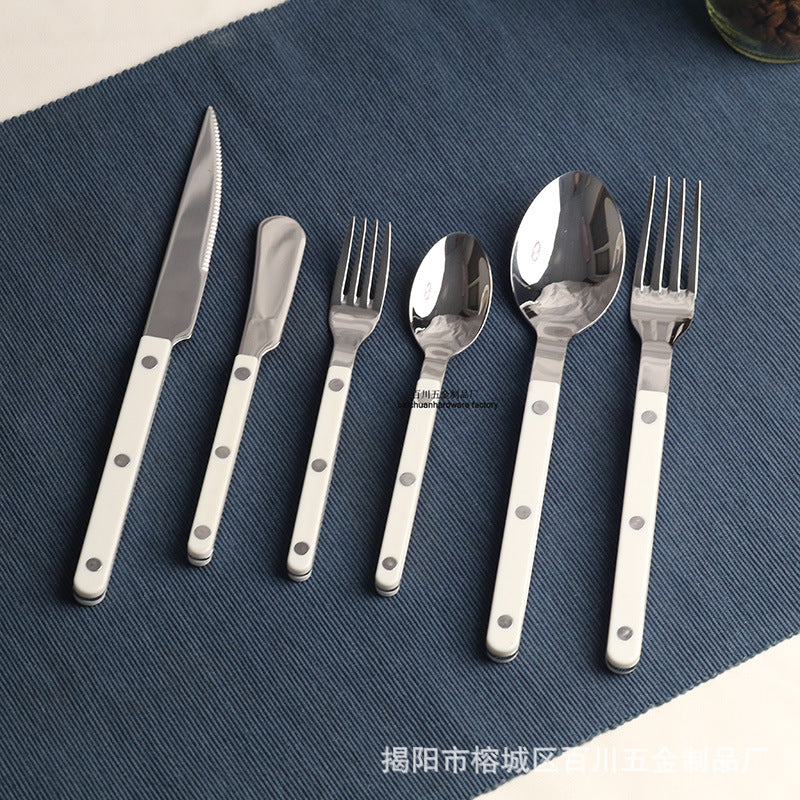 304Mirror Western Tableware Set ABS Handle Butter Knife Fork Spoon Clip Handle Steak Dessert Spoon Fork Plastic Handle
