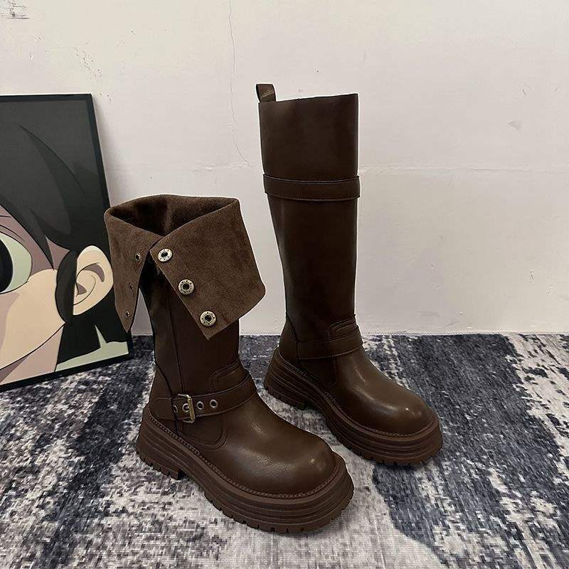 Vintage Long Boots2025Autumn and Winter New Thick Bottom British Fashion