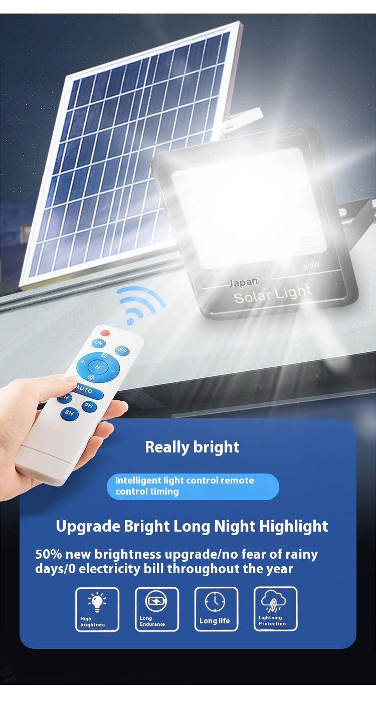 Solar Floodlight 100W 200W 300W IP67 Waterproof ABS Material Charges During the Day and Automatically Turns on at Dusk