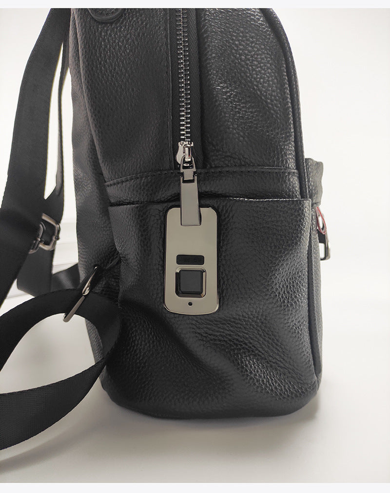 Anti-theft Backpack for Women Genuine Leather Travel Backpack with Fingerprint Unlock Versatile Casual Large Capacity Shoulder Bag