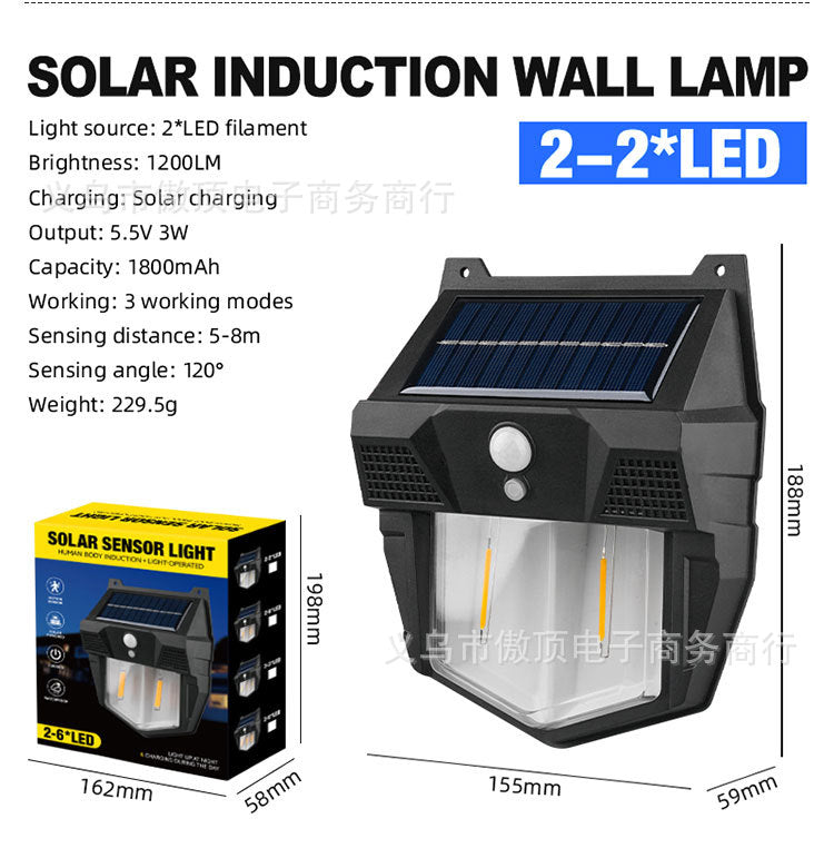 New Solar Light Outdoor Garden Light Human Body Sensing Tungsten Wall Light Garden Villa Street Light Waterproof