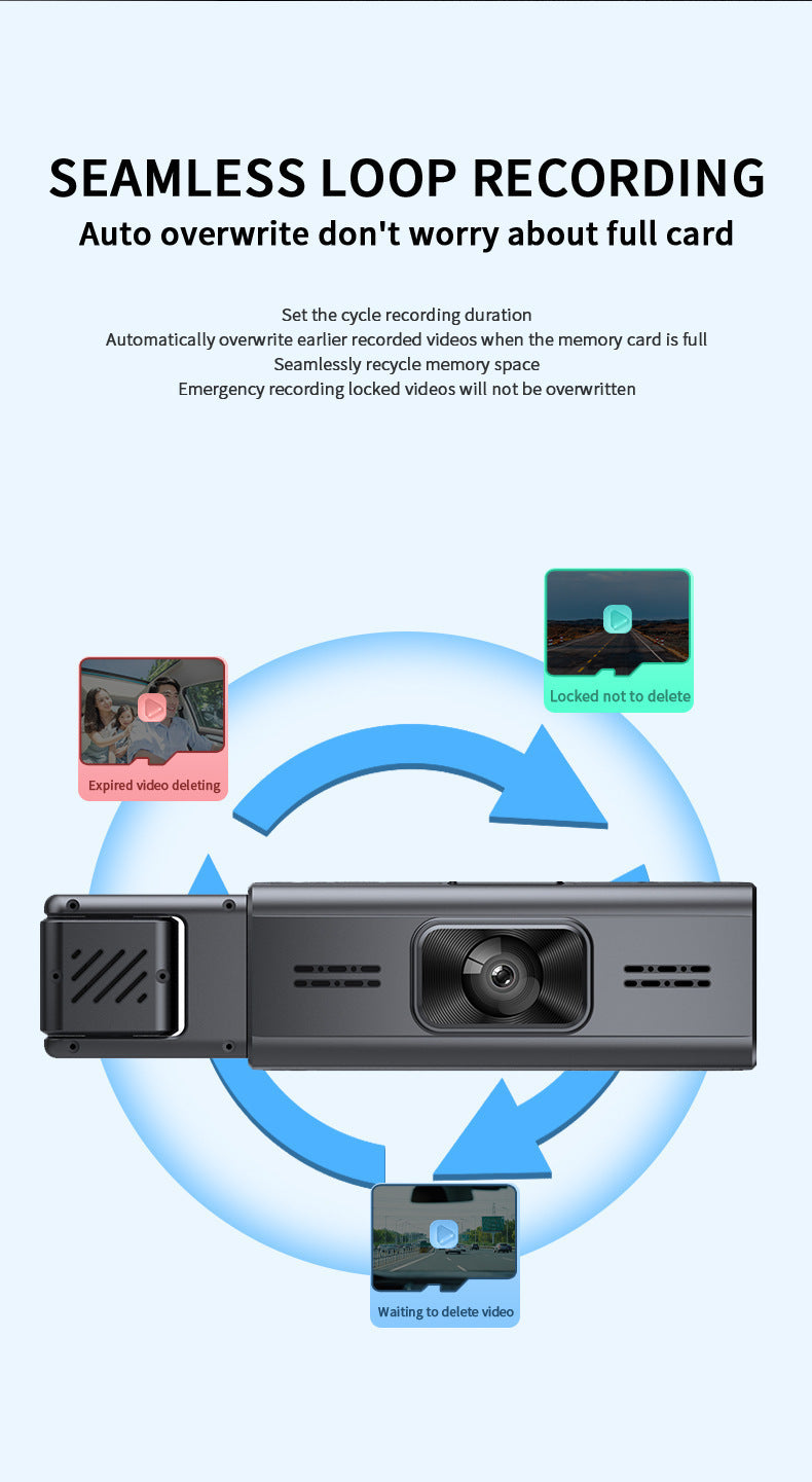 S181080P Three-lens driving recorder with high-definition ultra-wide-angle night vision WiFi Vehicle Front Dash Cam