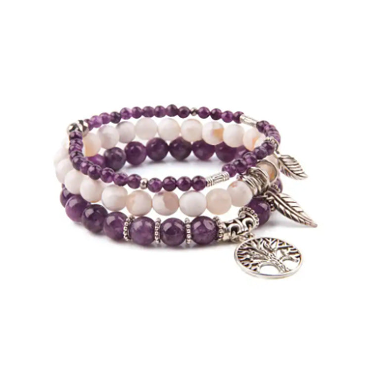 Three-layer Protection Shoushan Stone Bracelet Set Bohemian Leaf Tree of Life Pendant Indian Agate Women's Bracelet