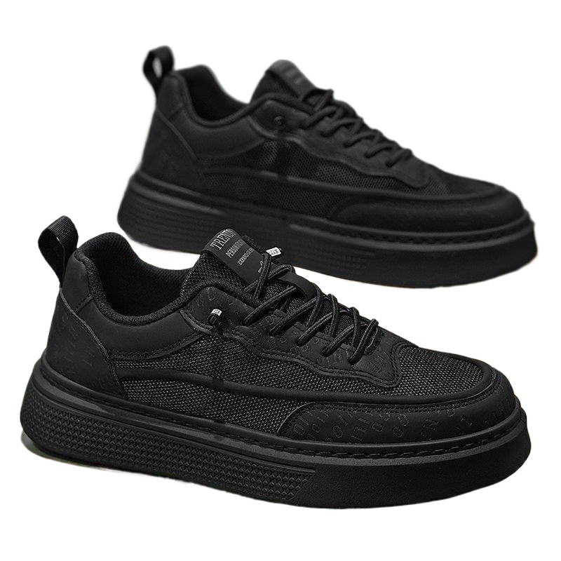 Men's Shoes Summer Mesh Breathable Black Sneakers Casual Versatile Height-Increasing Thick-Soled Work Commute Sports Trendy Shoes