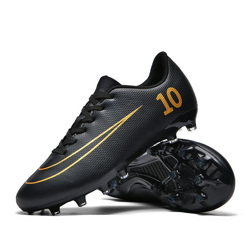 Gold-Plated Sole Men's Football Shoes with Studded Spikes AG Long Spike Shoes for Older Children, Middle and High School Students, Adults, Competition Training Sports Shoes