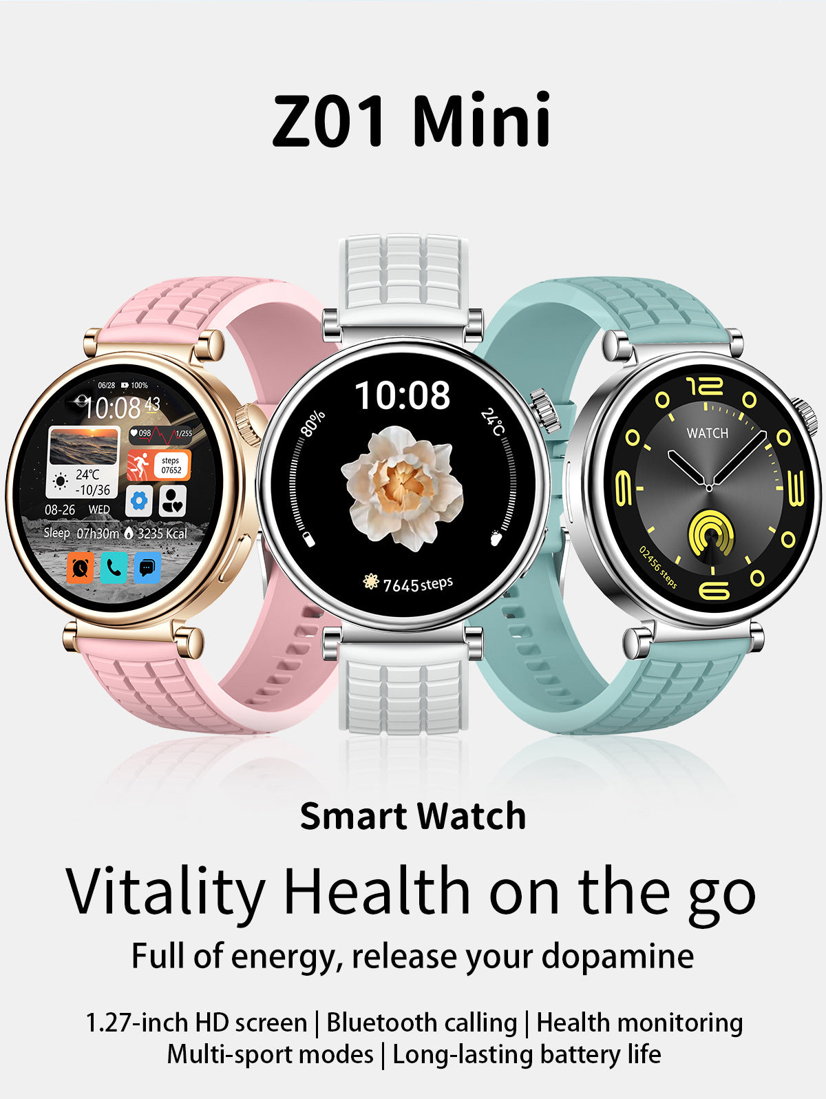 Z01 Mini Smart Watch Bluetooth Call True Heart Rate Step Sleep Monitoring Exquisite Ladies Outdoor Sports