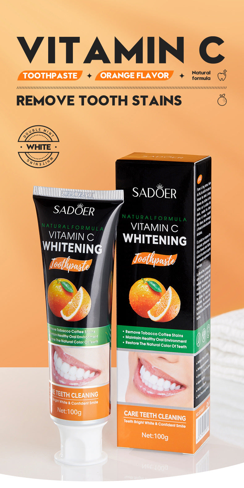 Toothpaste SADOER Vitamin C Coconut Oral Care Gum Protection  Wholesale Live Streaming