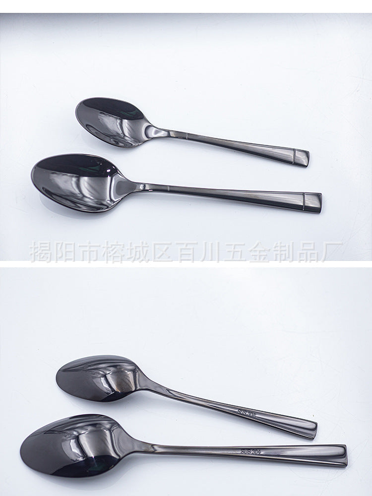 304Stainless Steel Cutlery Set Western Spoon Fork Four-Piece Set Titanium-Plated Square Handle Steak Knife Fork Spoon Gift Set