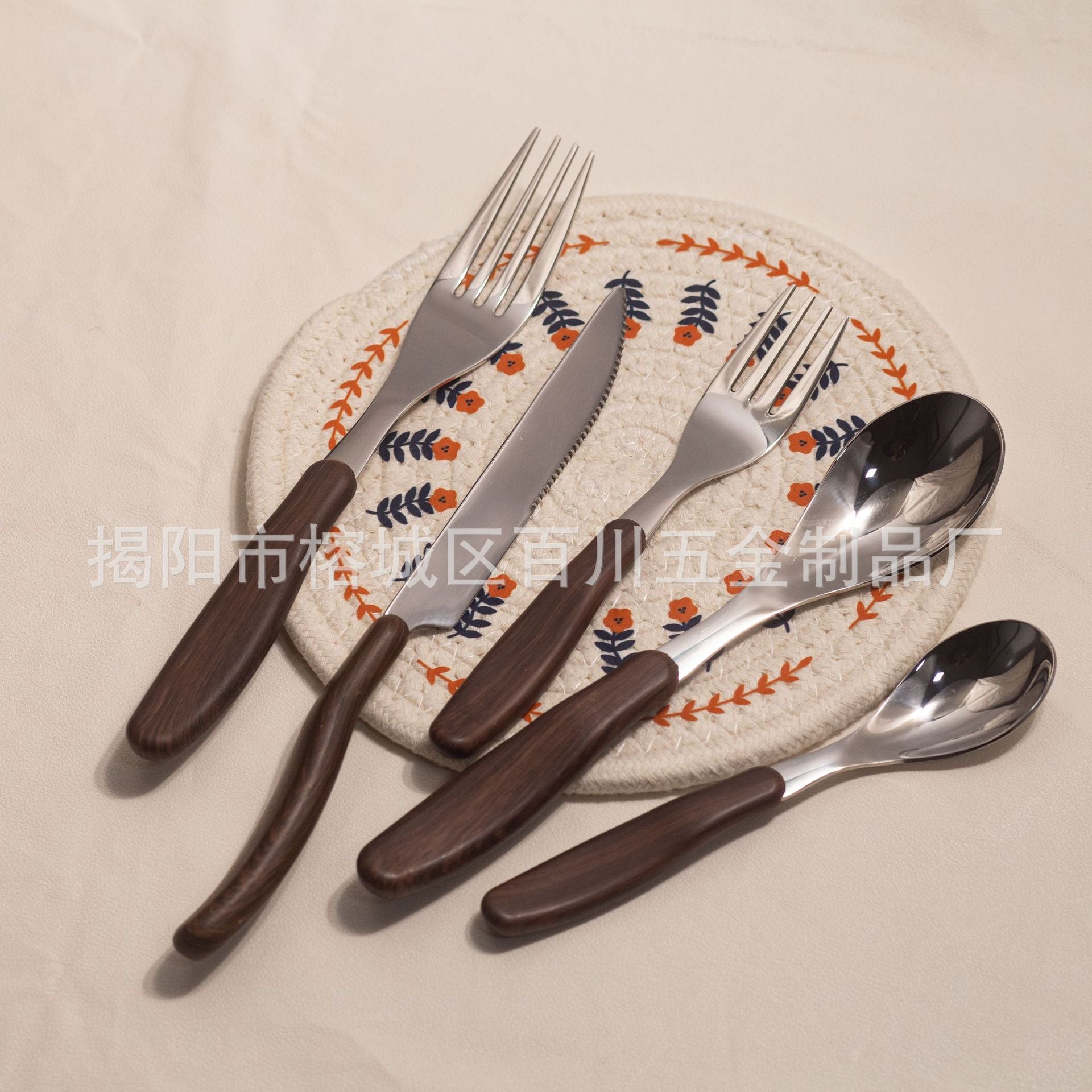 18-10Stainless Steel Price Control8.9！Western Tableware Set Imitation Wood Grain Handle Dinner Knife Spoon Fork Dessert Spoon Fork