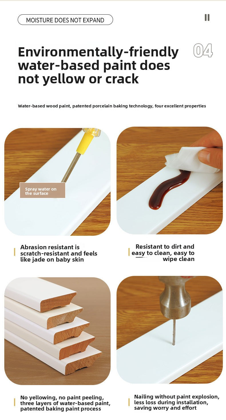 Solid Wood 5 Centimeter baseboard, Taun wood flooring, baseboard, natural wood, white and gray decorative trim
