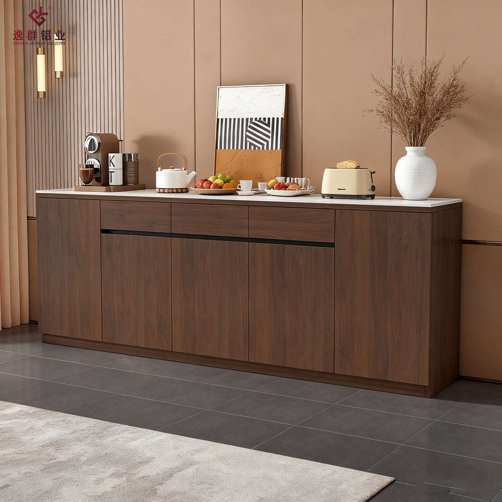 Aluminum Alloy Sideboard with Rock Slab Modern Minimalist Kitchen Storage Cabinet Tea Water Living Room Bowl Storage Integrated Cabinet Customization