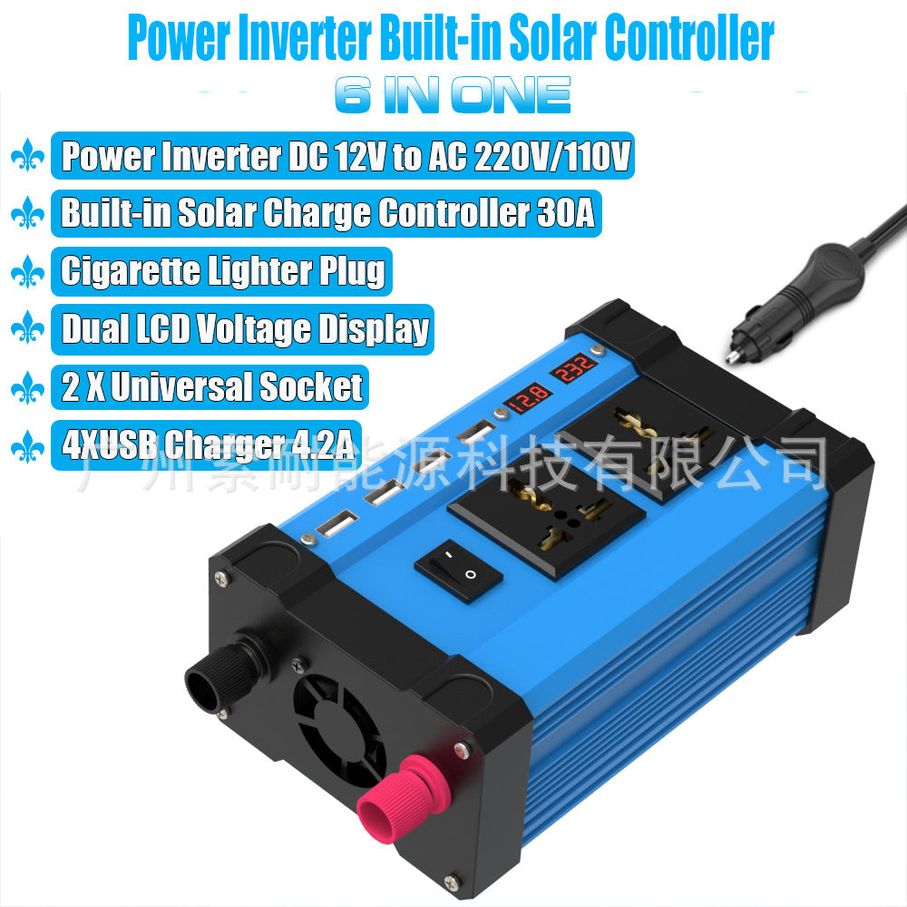 Car inverter with controller charging function12V Turn110V 220V Dual Voltage Display4USB 2AC Mouth