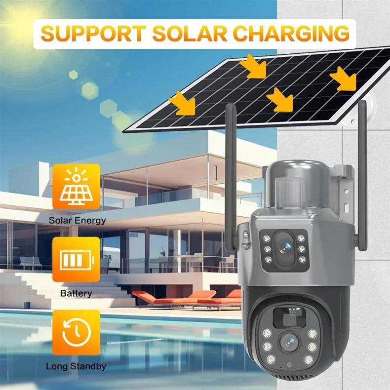 Gunball4g Solar camera HD night vision panoramic home use remote dual lens outdoor surveillance