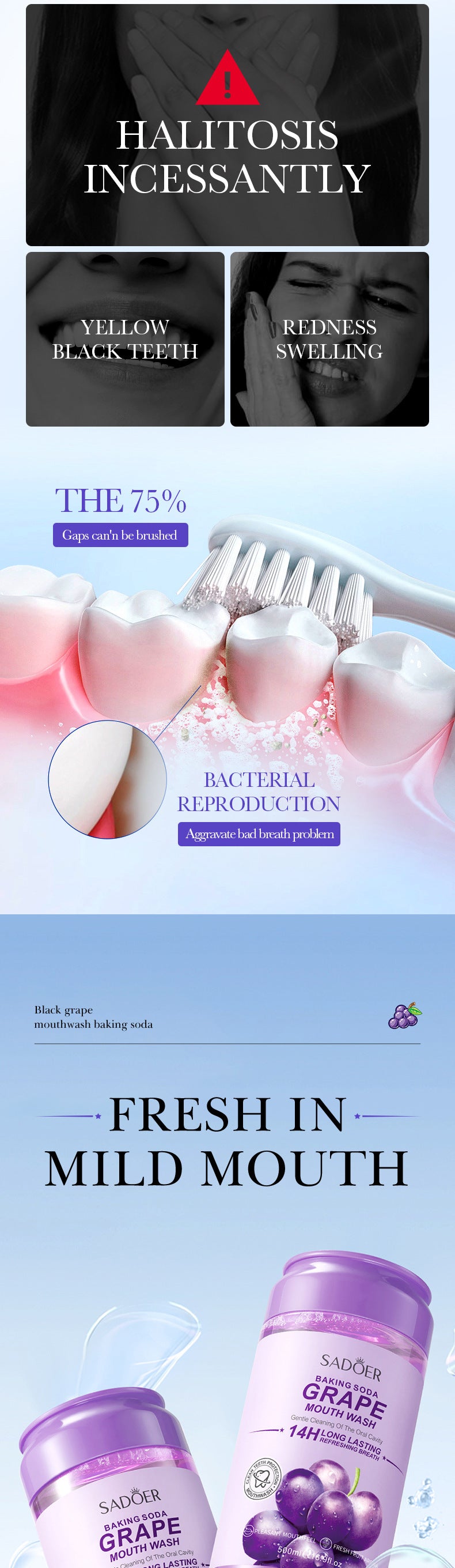 Fruit Mouthwash SADOER Fresh Orange Baking Soda Tooth Stain Remover Mouthwash Bottle Cross-Border Wholesale