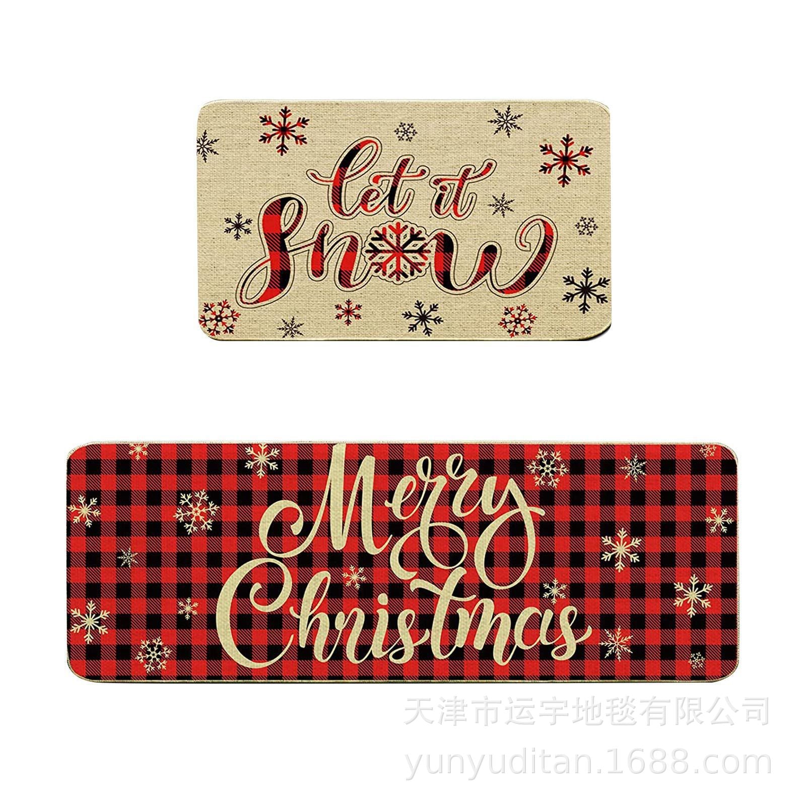 Christmas Kitchen Floor Mat Two-Piece Set Crystal Velvet Water-Absorbent Oil-Absorbent Non-Slip Foot Mat Holiday Decorative Floor Mat