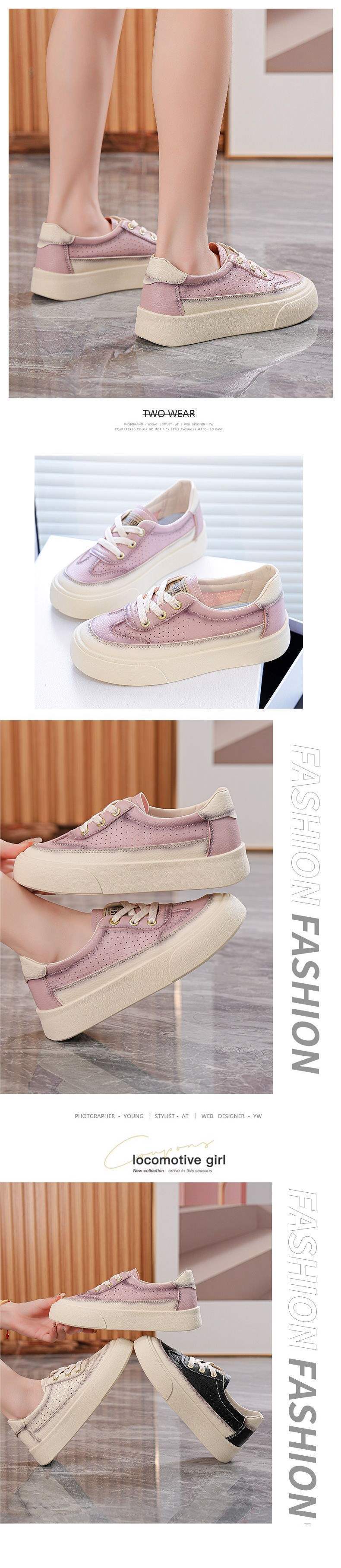 2025Spring and Summer New Hollow Breathable Lightweight White Shoes for Women Versatile Soft Sole Sports Thick Sole Casual Sneakers