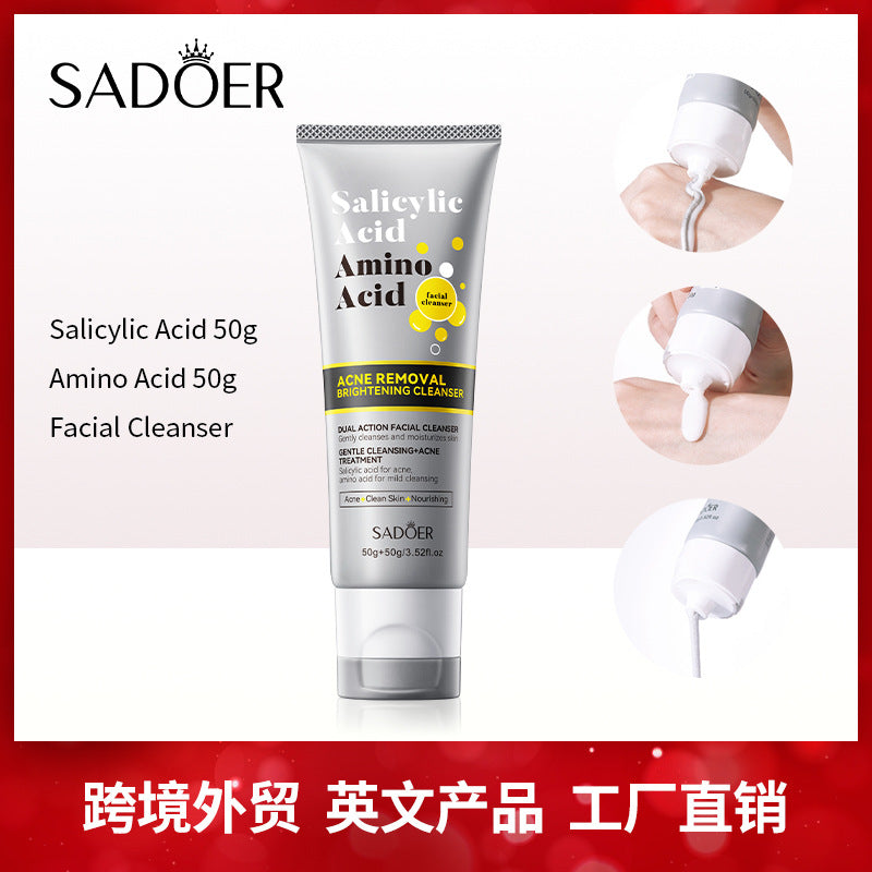 Facial Cleanser SADOER Salicylic Acid Amino Acid Double Effect Cleansing Cleanser Cross-Border Foreign Trade Wholesale