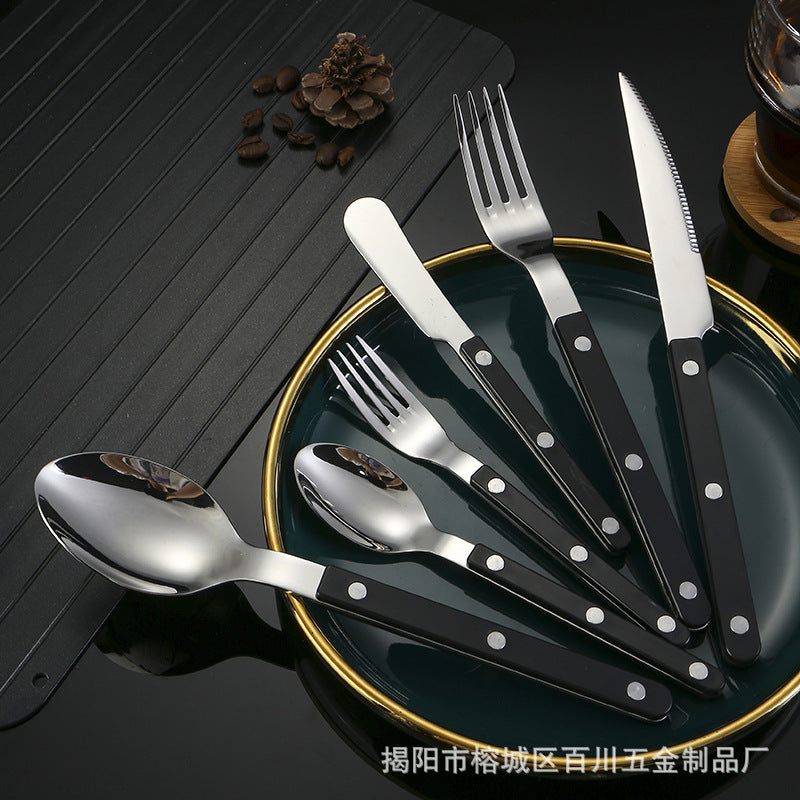 304Mirror Western Tableware Set ABS Handle Butter Knife Fork Spoon Clip Handle Steak Dessert Spoon Fork Plastic Handle