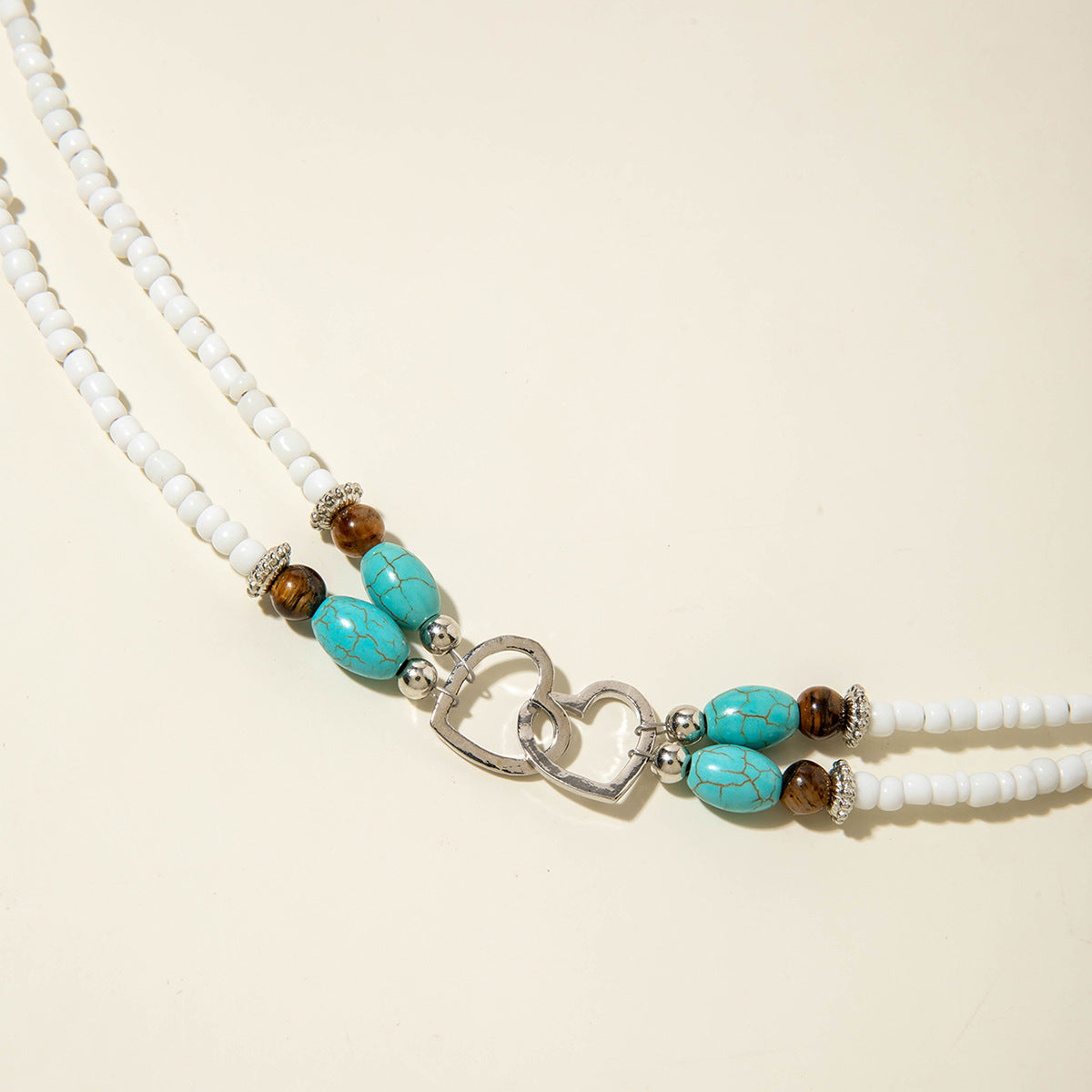 Wholesale Bohemian Vacation Style Rice Bead Turquoise Jewelry Set Metal Heart Jewelry