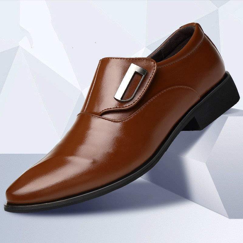 Men's Business Casual Leather Shoes Soft Sole Formal Youth Shoes Korean Style Slip-On Student Shoes