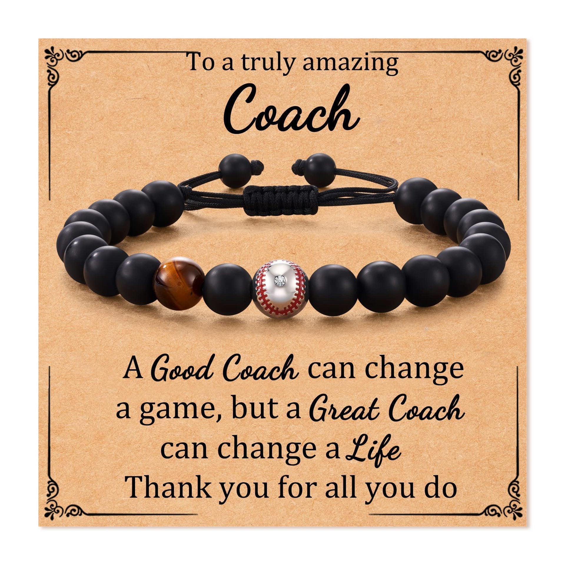 Football Beaded Bracelet to my son Gift Black Matte Coach Bracelet Tiger Eye Stone Baseball Woven Bracelet