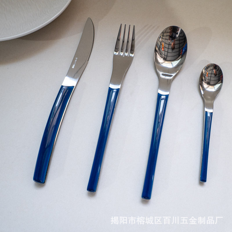 Gift Tableware5Main Stainless Steel Knife Fork Spoon Plastic Handle Hotel Real Tableware Western Knife Fork Spoon Set