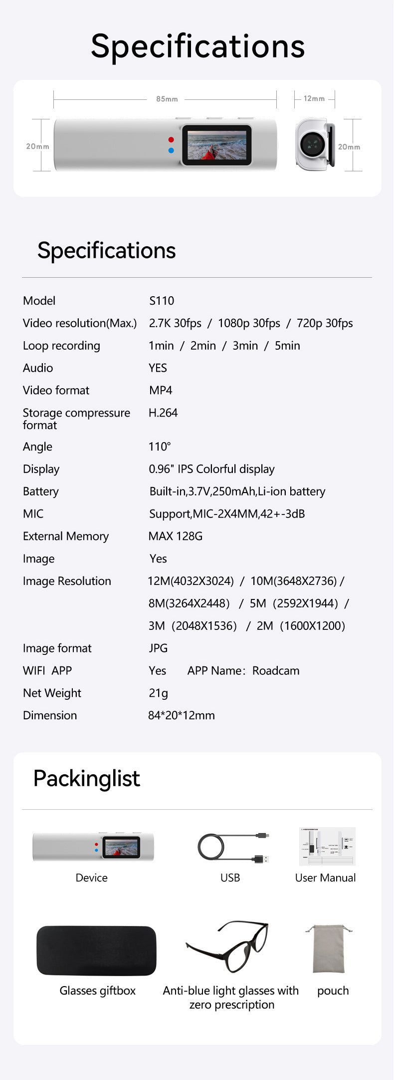 New2K HD Eyewear Head-Mounted Recorder Video Device Portable Life Camera Outdoor Sports Camera