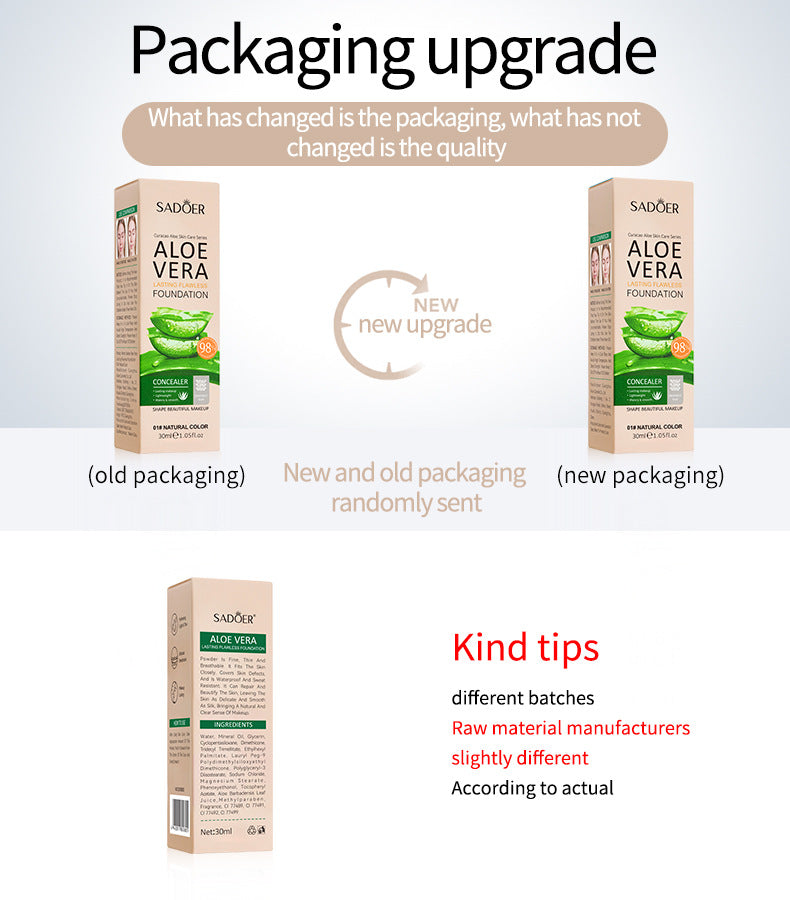 Full English Makeup SADOER Aloe Vera Foundation Liquid Long-lasting Clear Concealer Non-cakey  Wholesale