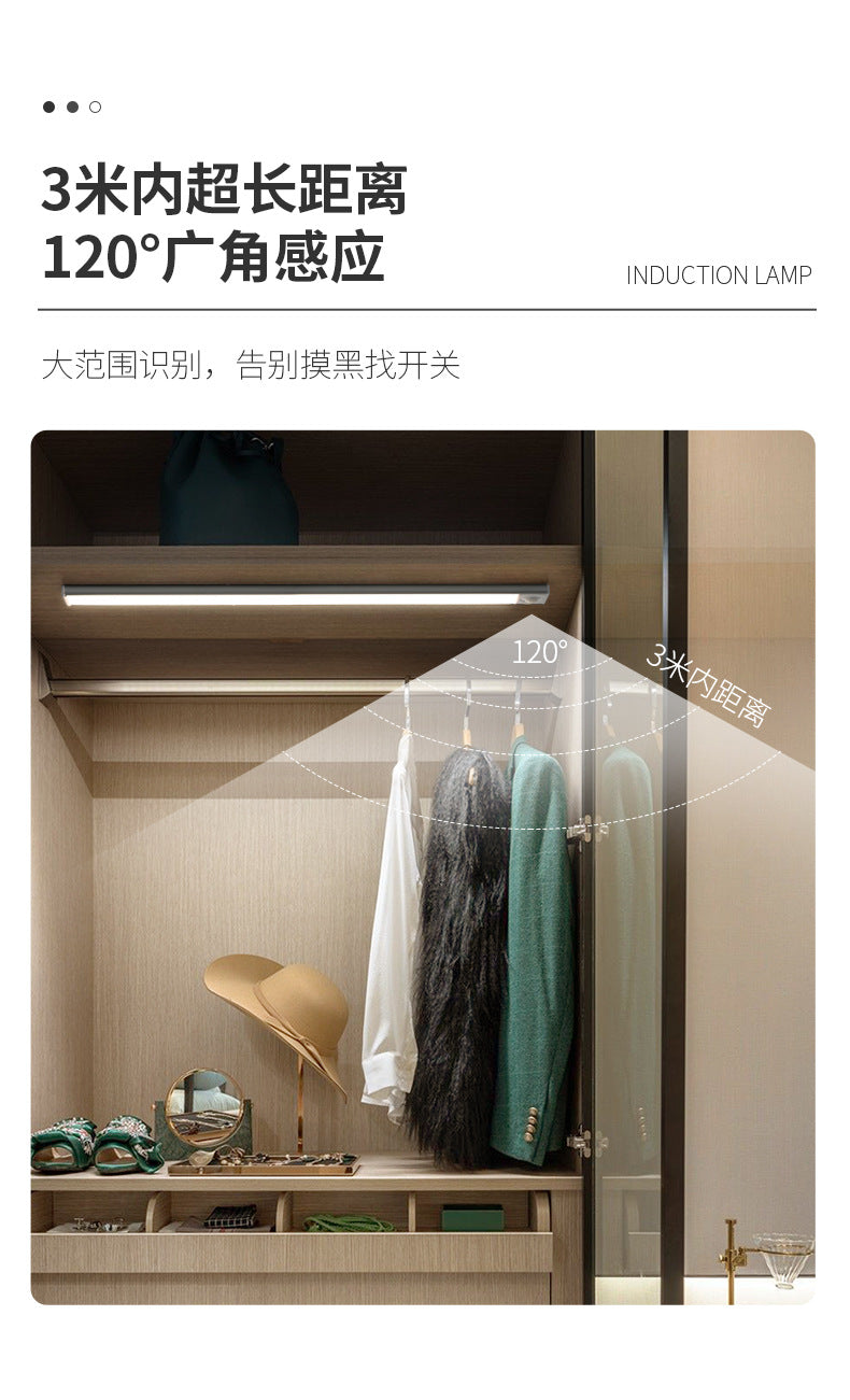 Ultra-thin Smart Human Body Sensor led Lamp Long Strip Magnetic Self-Adhesive Rechargeable Cabinet Wardrobe Wine Cabinet Light Strip Light Tape