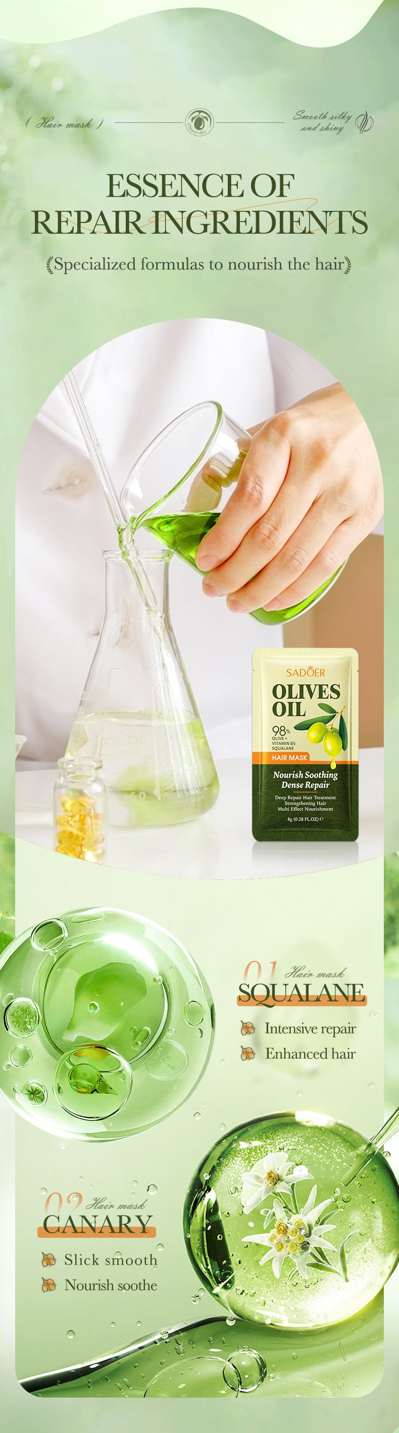 Olive Oil Hair Mask SADOER Repair and Improve Frizz Portable Sheet Hair Mask Cross-Border Wholesale