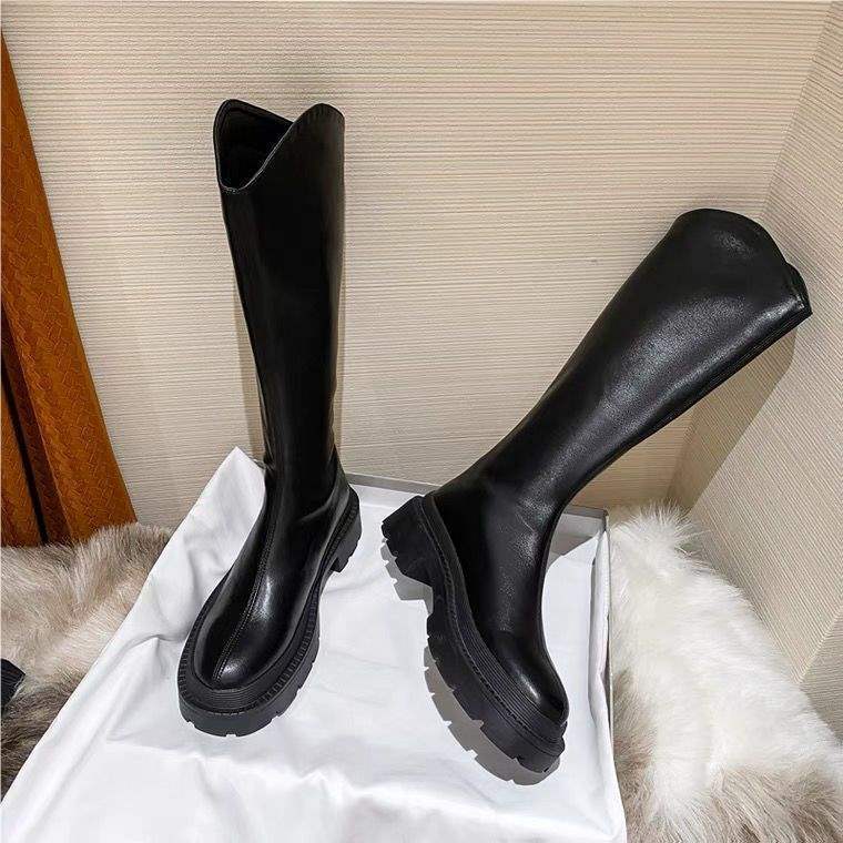 Spicy Girl Knight Long Boots2025New Women's Boots for Autumn and Winter, Thick-Soled Height-Increasing Leather Boots, High-Tube Elastic Slim Boots