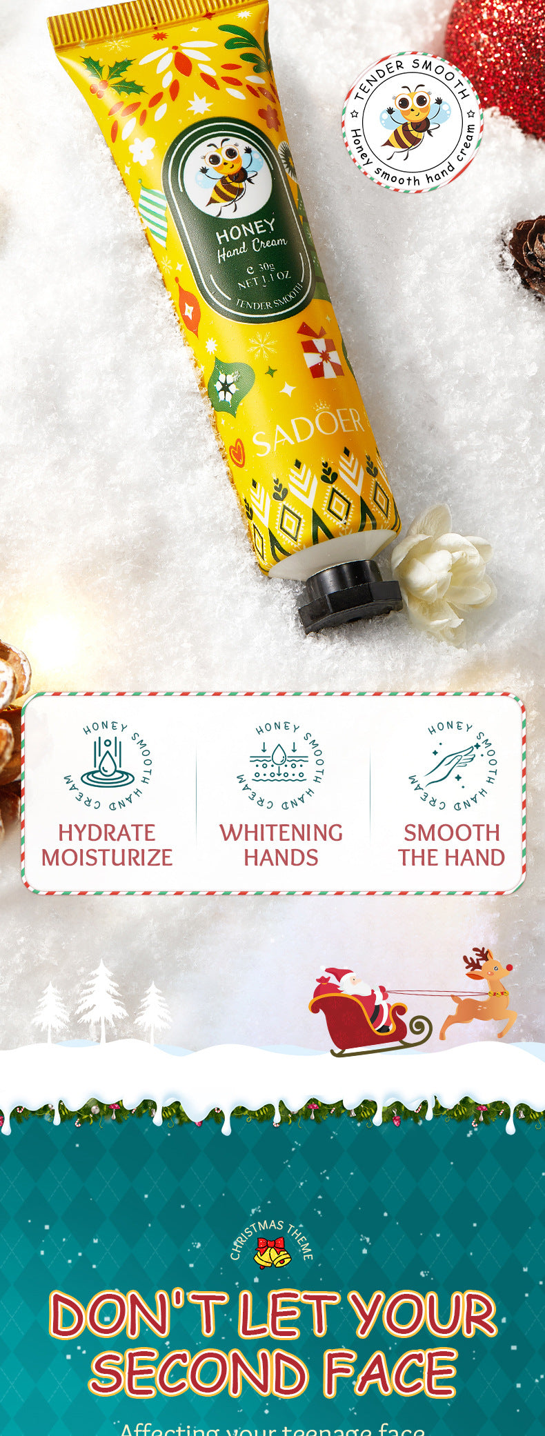 Honey Tender Hand Cream30g SADOER Skin Rejuvenation Hand Cream for Autumn and Winter Cross-Border Wholesale