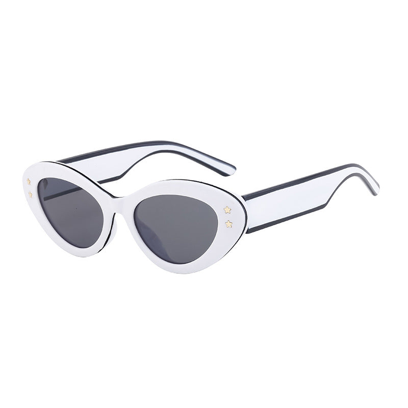 New Wide Mirror Leg Cat Eye Sunglasses for Women, European and American Fashion, High-End Feel Sunglasses sunglasses