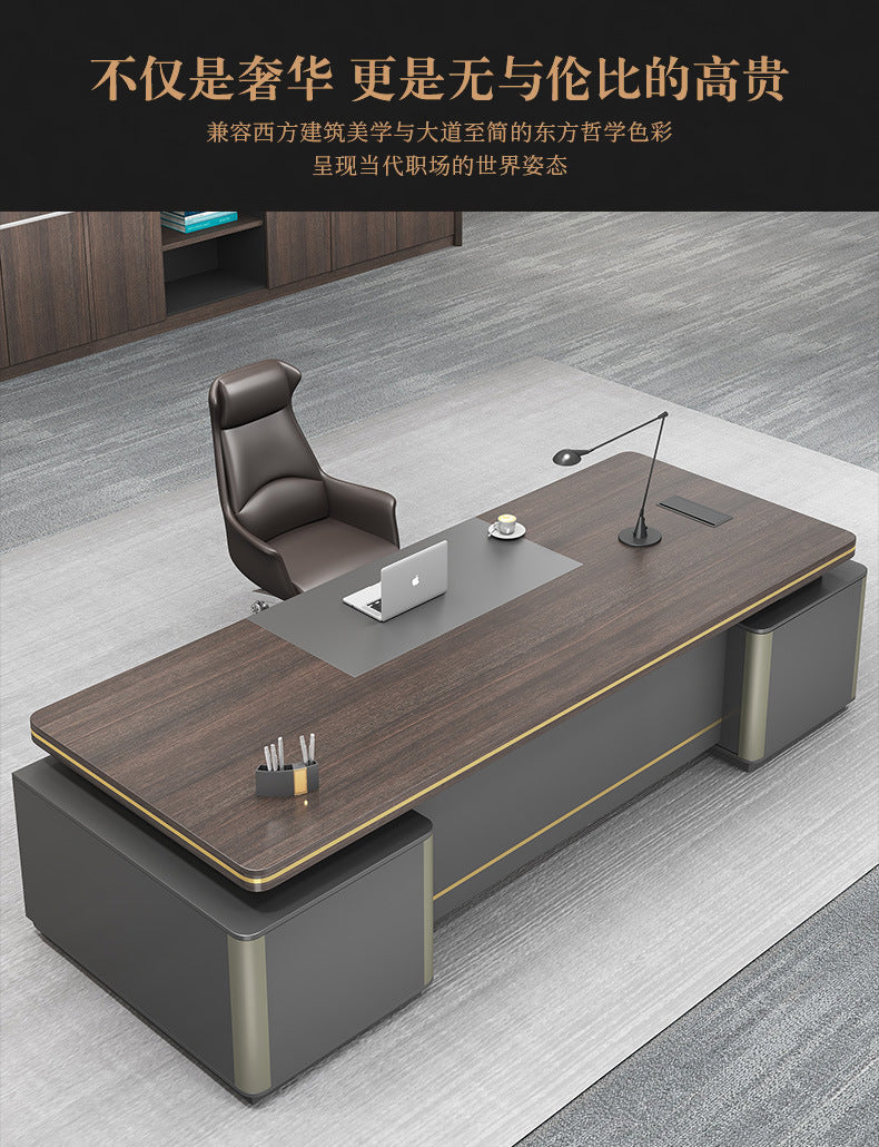 Elegant Office Desk Boss Desk Simple Modern Double Cabinet Mobile Cabinet Office Manager President Office Desk and Chair Set