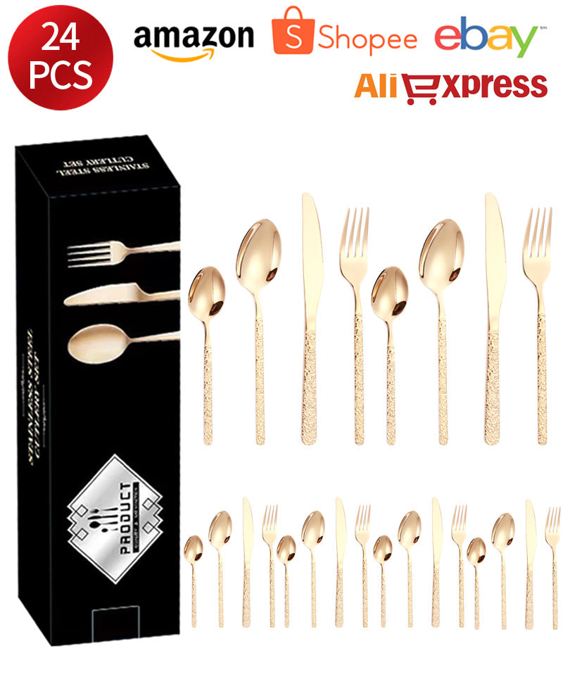 410Stainless Steel Cutlery Set Stone Pattern Knife Fork Spoon24Western-style dining set6Steak Knife and Fork for One Person