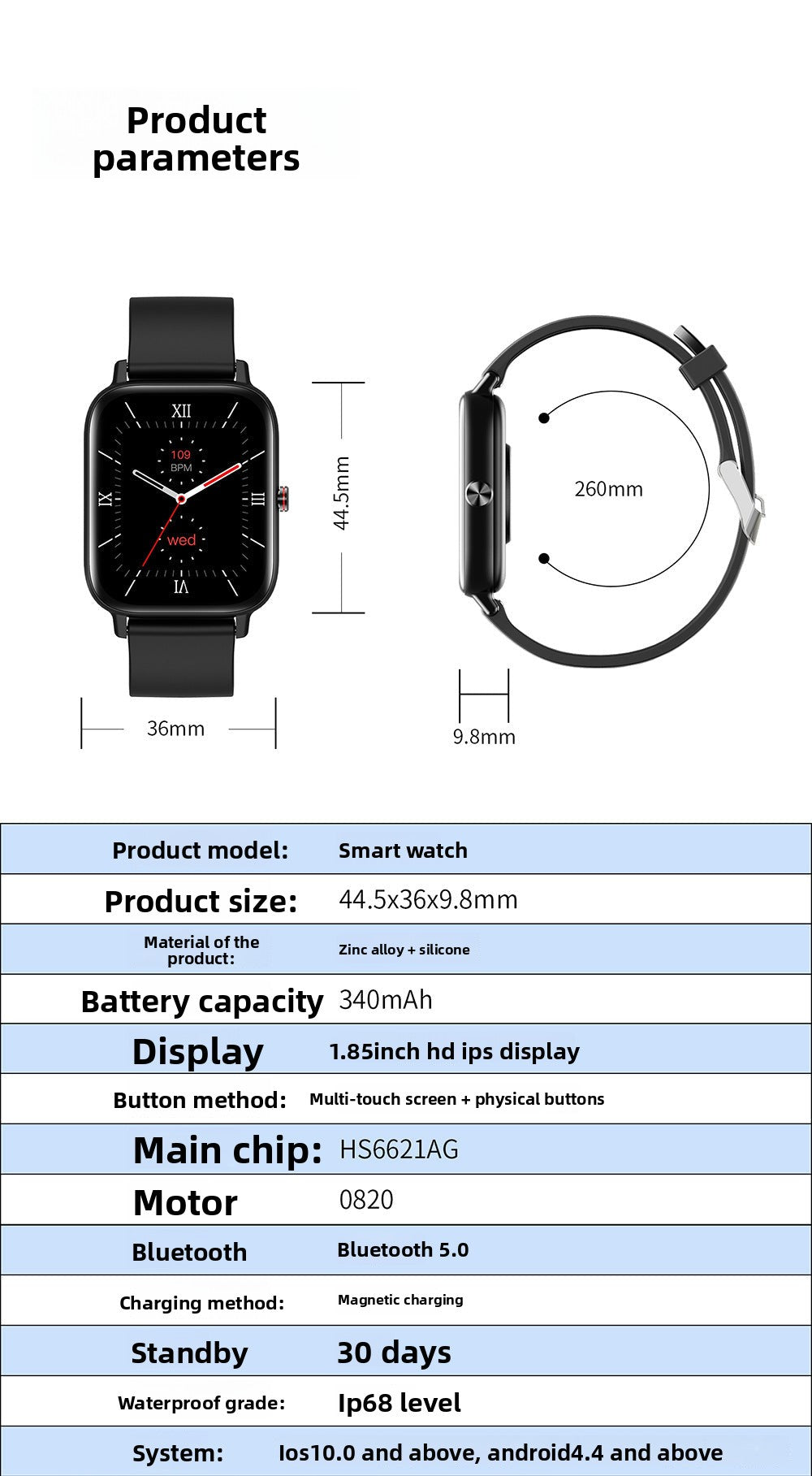 New H20Smart Watch1.85Inch60Hz Multiple Screen Dial Switching, Ultra-Long Standby, Long Battery Life, Smart Long Battery Life