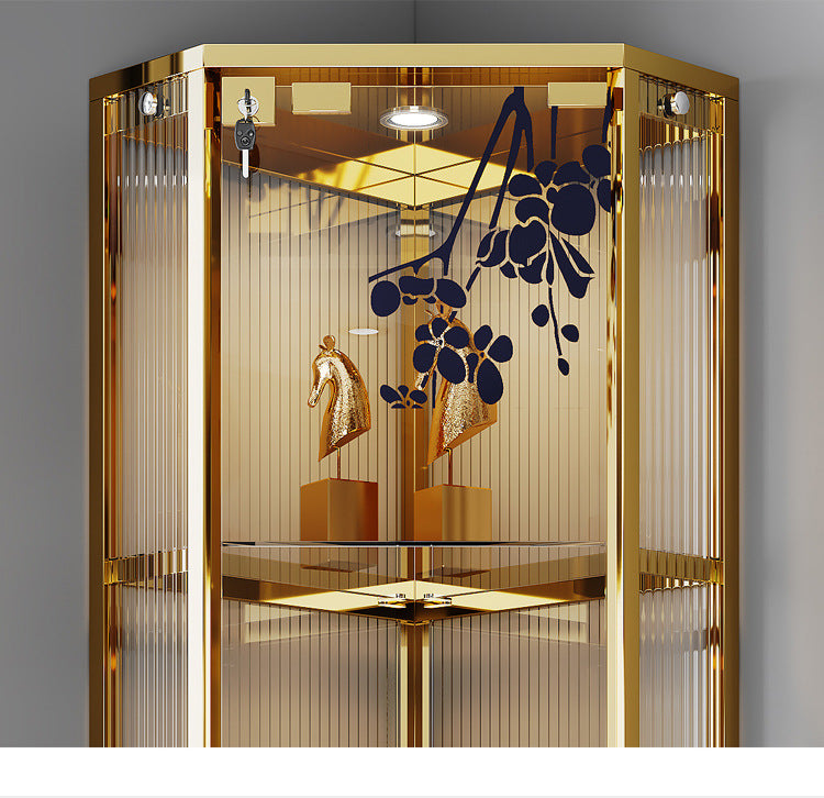 High-End Light Luxury Glass Corner Cabinet Modern Minimalist Living Room Wall Corner Cabinet Triangle Storage Cabinet Sideboard Wine Cabinet