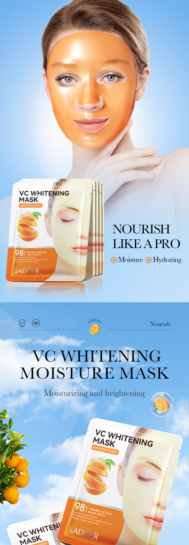 Facial Mask25g SADOER Aloe Vera VC Moisturizing and Rejuvenating Face Mask Sheet Pack for Cross-Border Wholesale