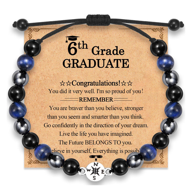 Student Graduation Commemorative Bracelet Handmade Braided Rope Gift Bracelet Tiger Eye Magnet Graduation Season Braided Compass Bracelet